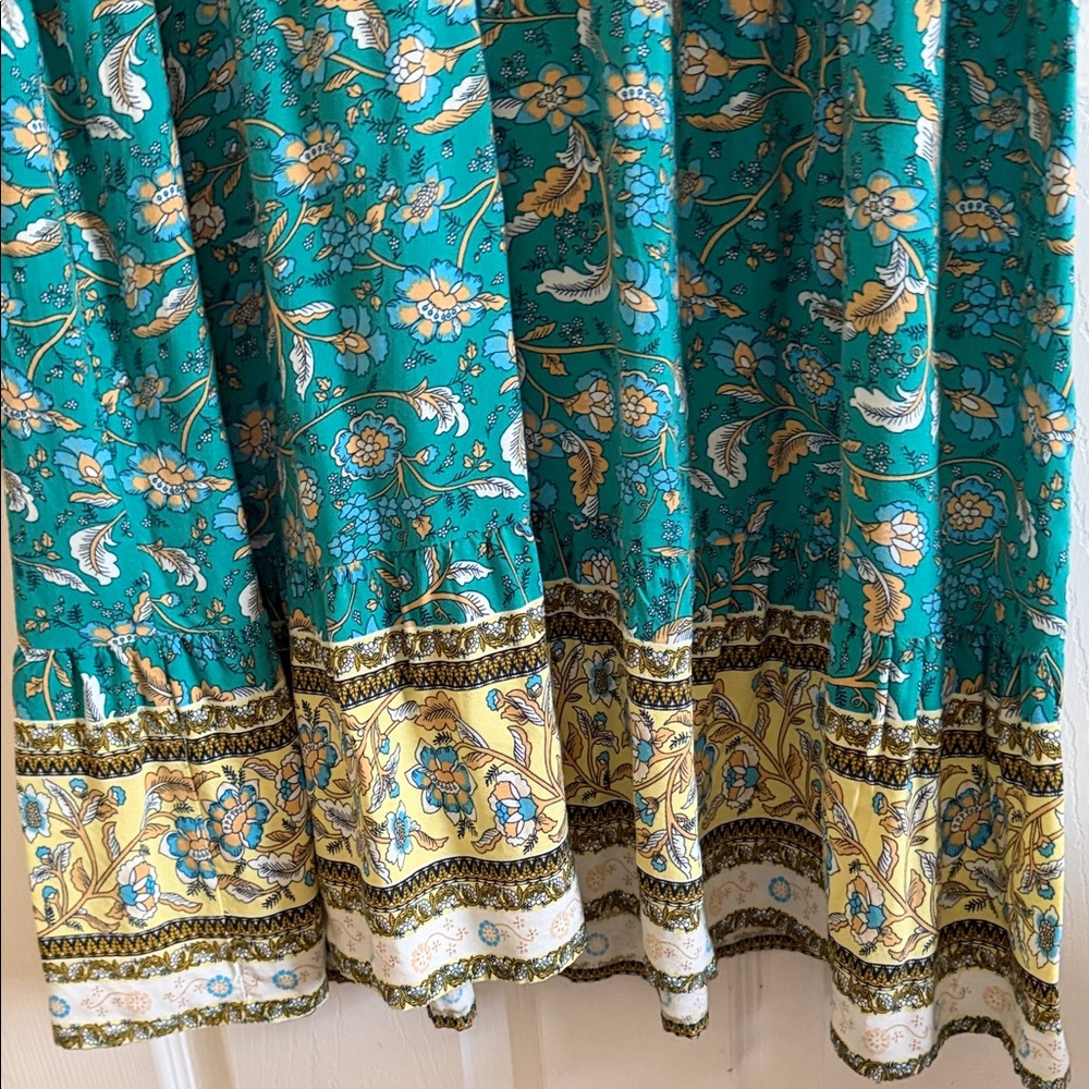 Teal and Gold Patterned Midi Dress by Tiana B. - Picture 7 of 12
